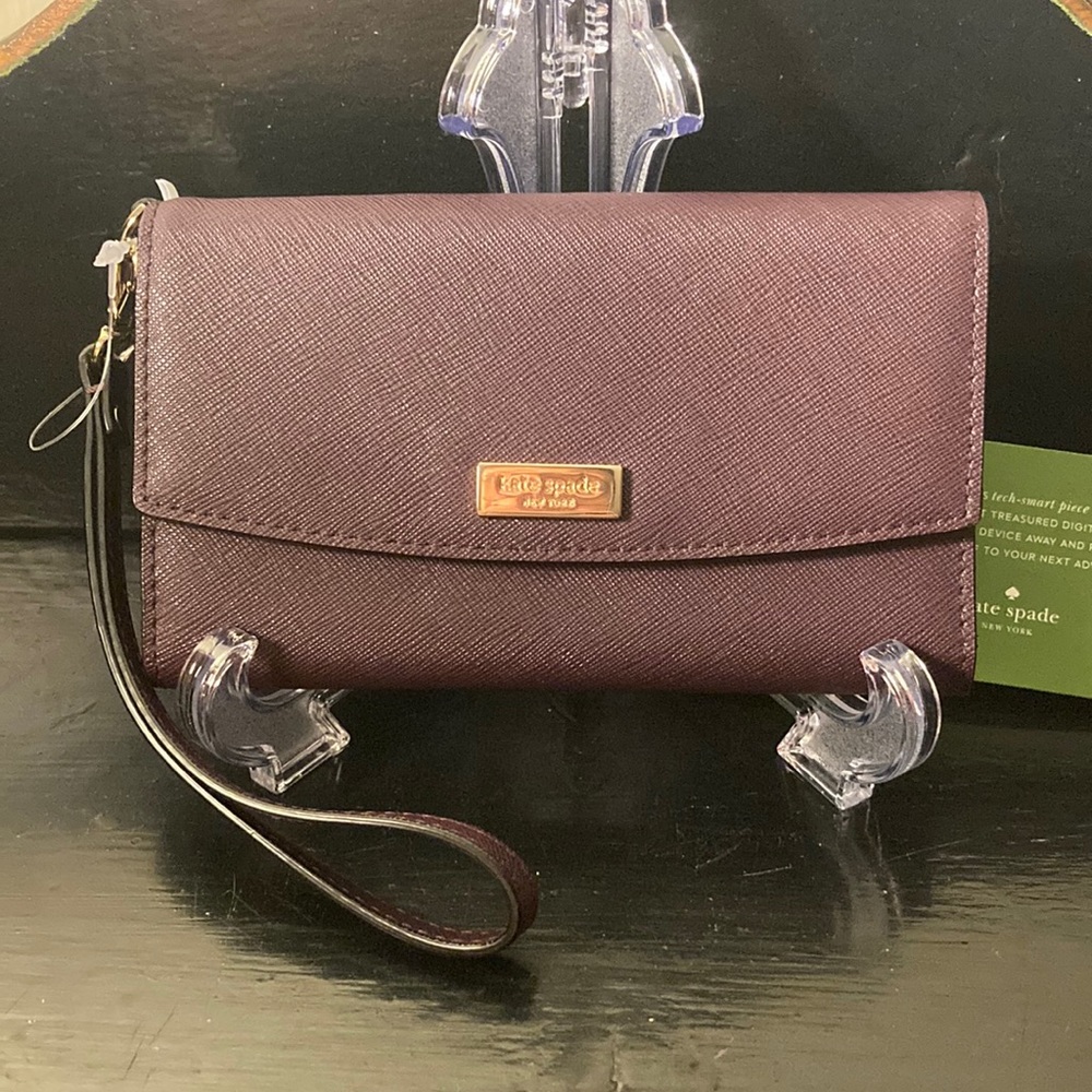 Kate Spade ♠️ Trifold Phone Wallet Wristlet Plum Purple